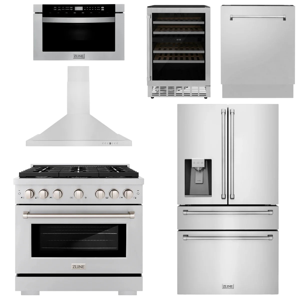 36 Gas Range, Range Hood, Refrigerator, Microwave Drawer, Dishwasher and Wine Cooler I837908