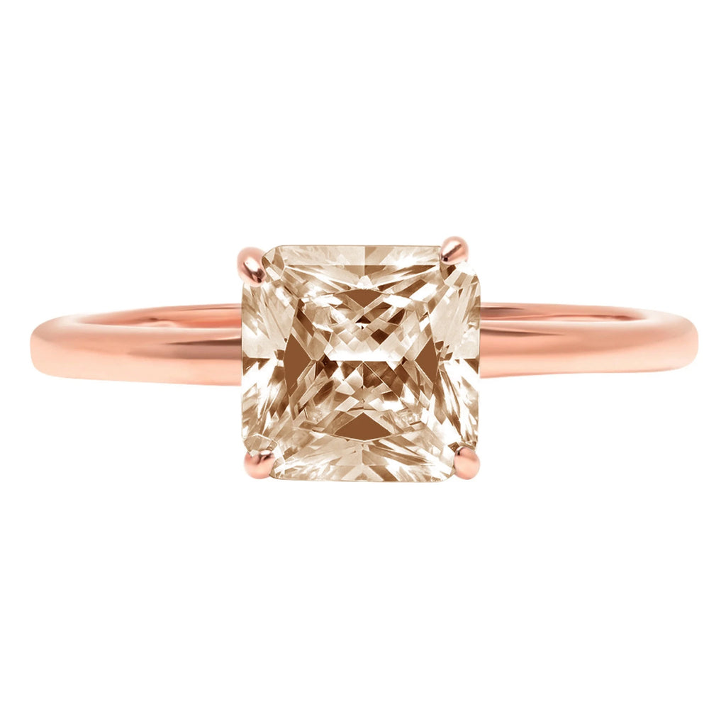 2.0ct Asscher Cut Brown Champagne Simulated Diamond 18k Pink Rose Gold Ring Size 3.5 M33191