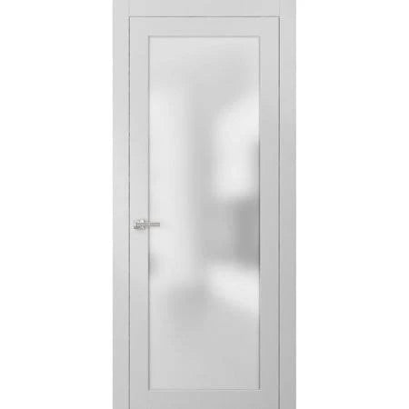 Frosted Glass Door 32 x 84 White Satin Nickel Hardware C64794
