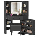 Black Makeup Desk with Lighted Mirror and Charging Station J864
