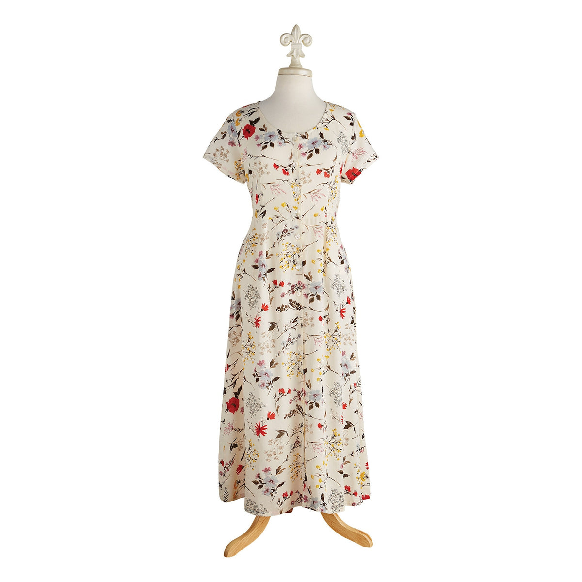 Spring Garden Dress Button Front Short Sleeve Floral G589342