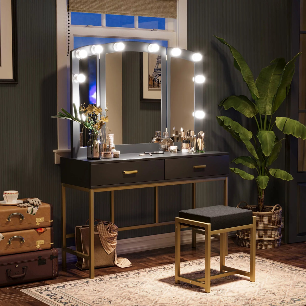 Vanity Table with Lighted Mirror Black O777173