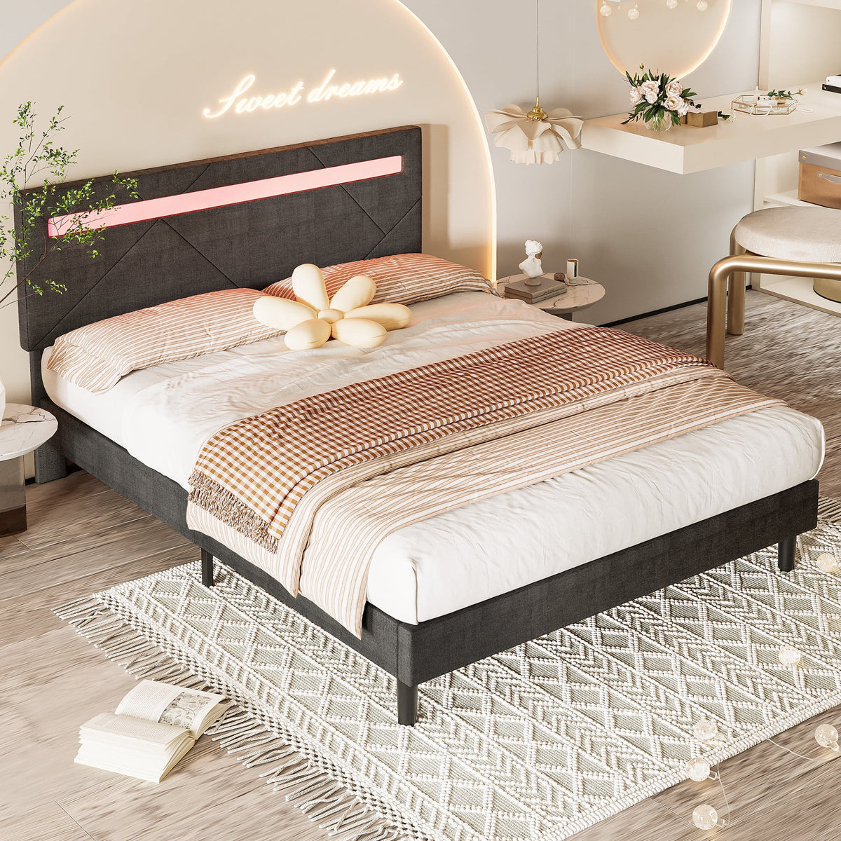 Full Size Platform Bed Frame with Adjustable Upholstered Headboard C43889