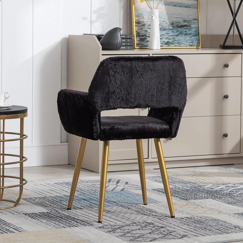 Faux Fur Vanity Chair with Wood Look Metal Legs F945011