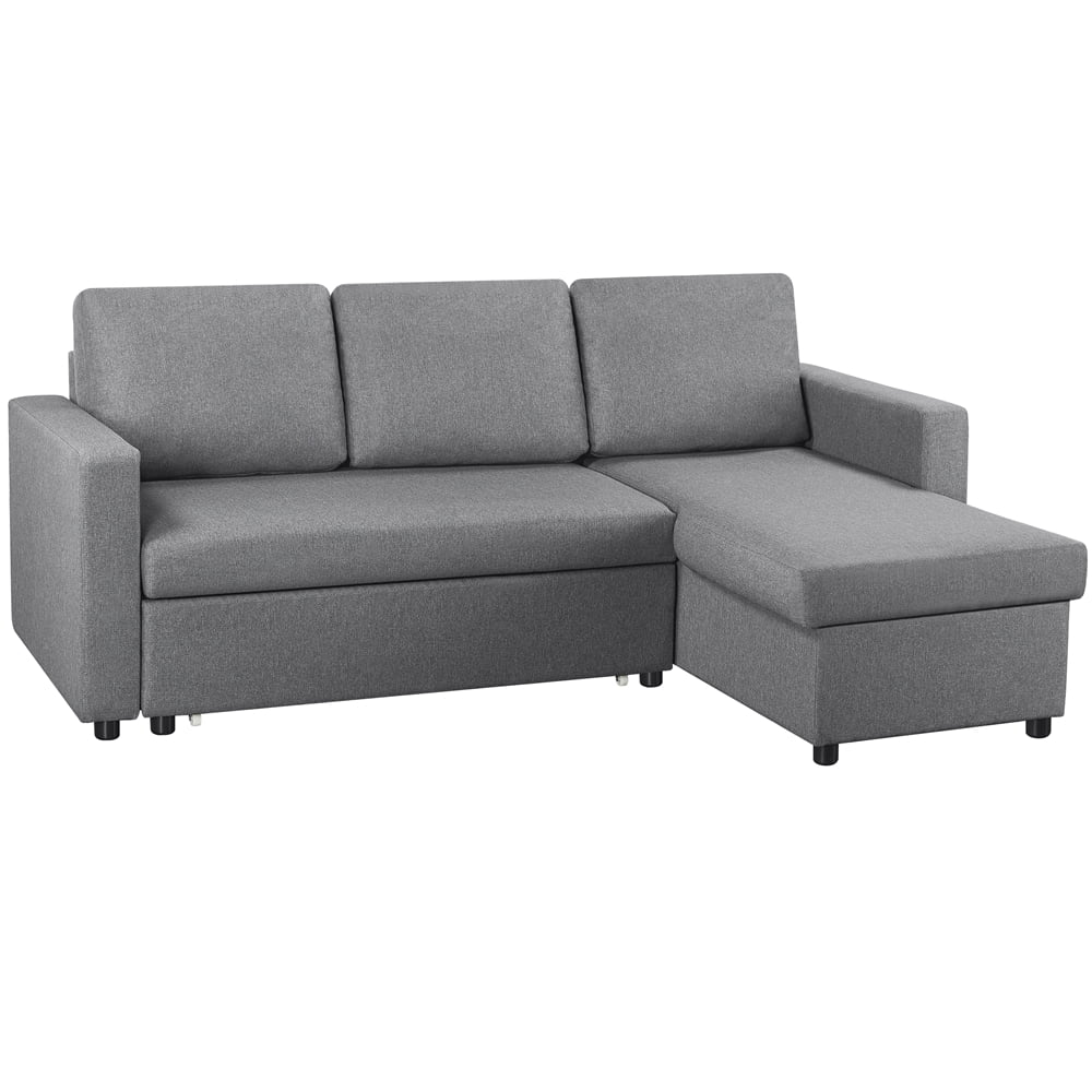 Light Gray Reversible Sleeper Sofa with Pull Out Bed and Storage Q39495