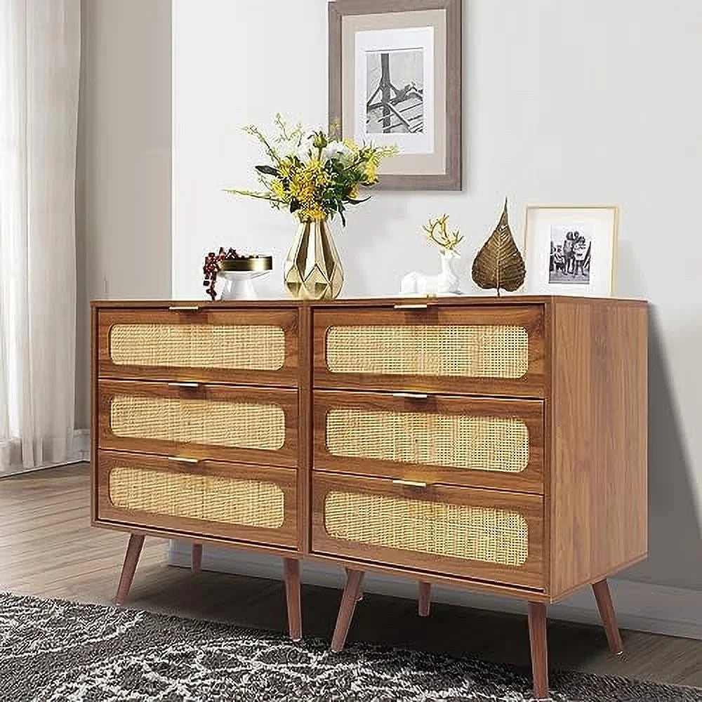 Rattan 3 Drawer Wood Dresser Cabinet H257