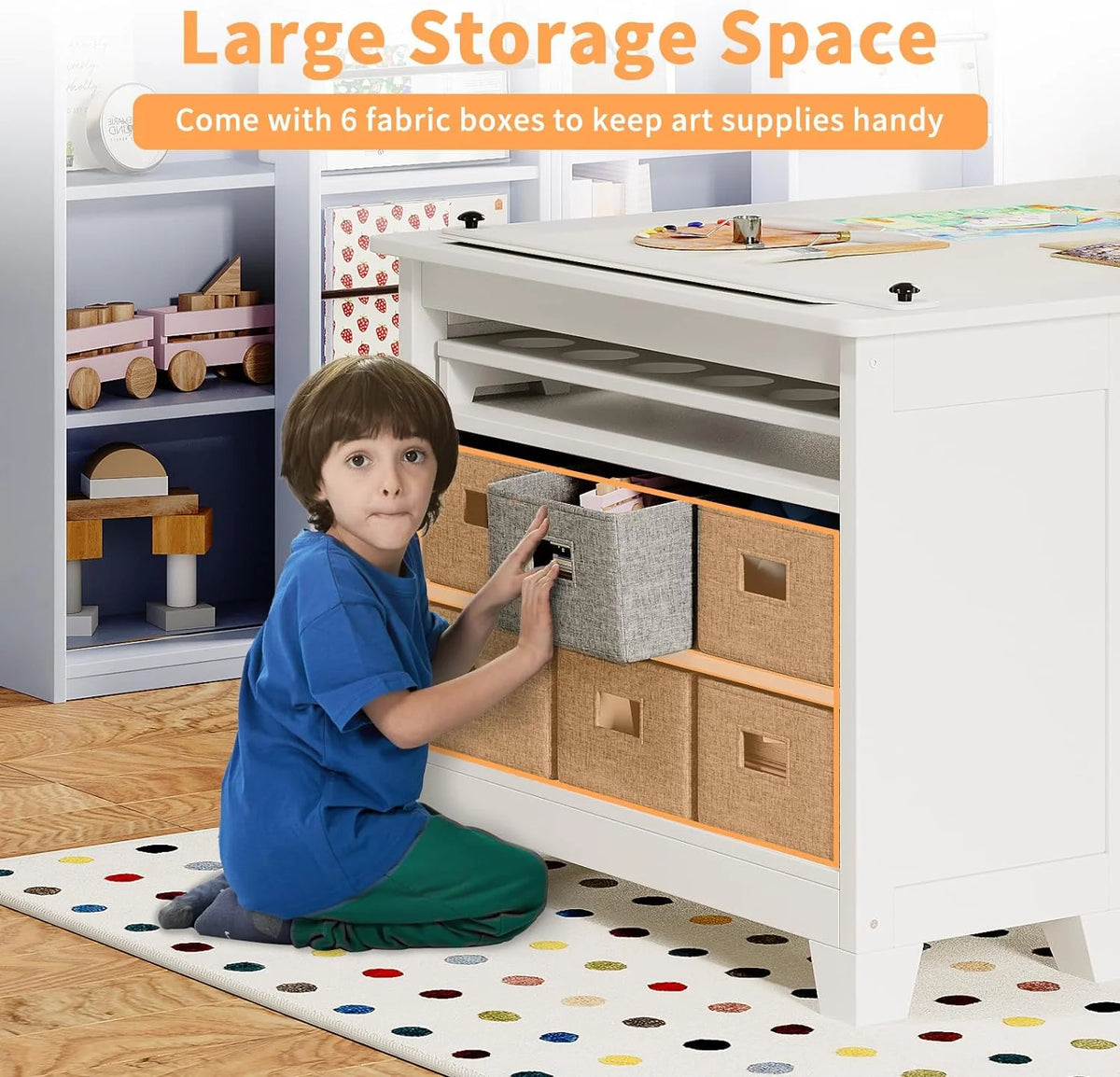 Wooden Kids Art Table and Chair Set with Storage Shelves Q31973