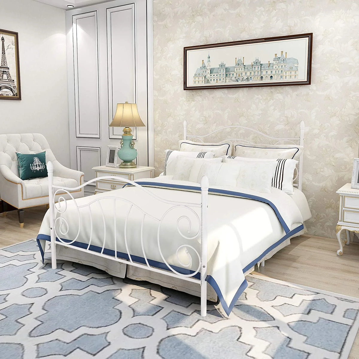 White Full Metal Platform Bed Frame F741