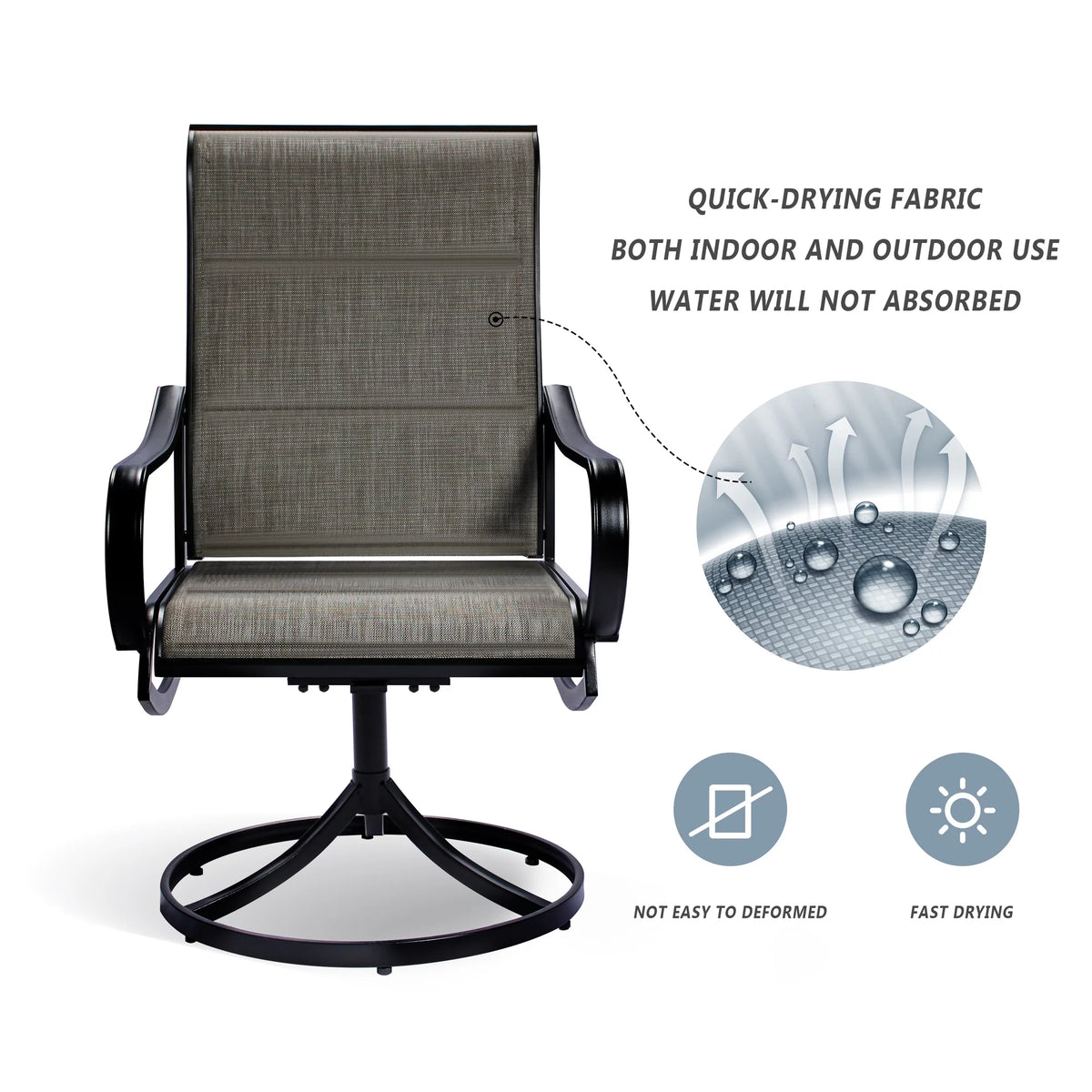 Set of 2 Swivel Dining Chairs Textilene Mesh Fabric Black Frame Q206