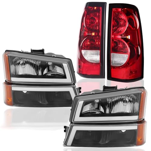 Headlights Assembly + Tail Lights Assembly Combo compatible with 2003-2006 Chevy Silverado C2238