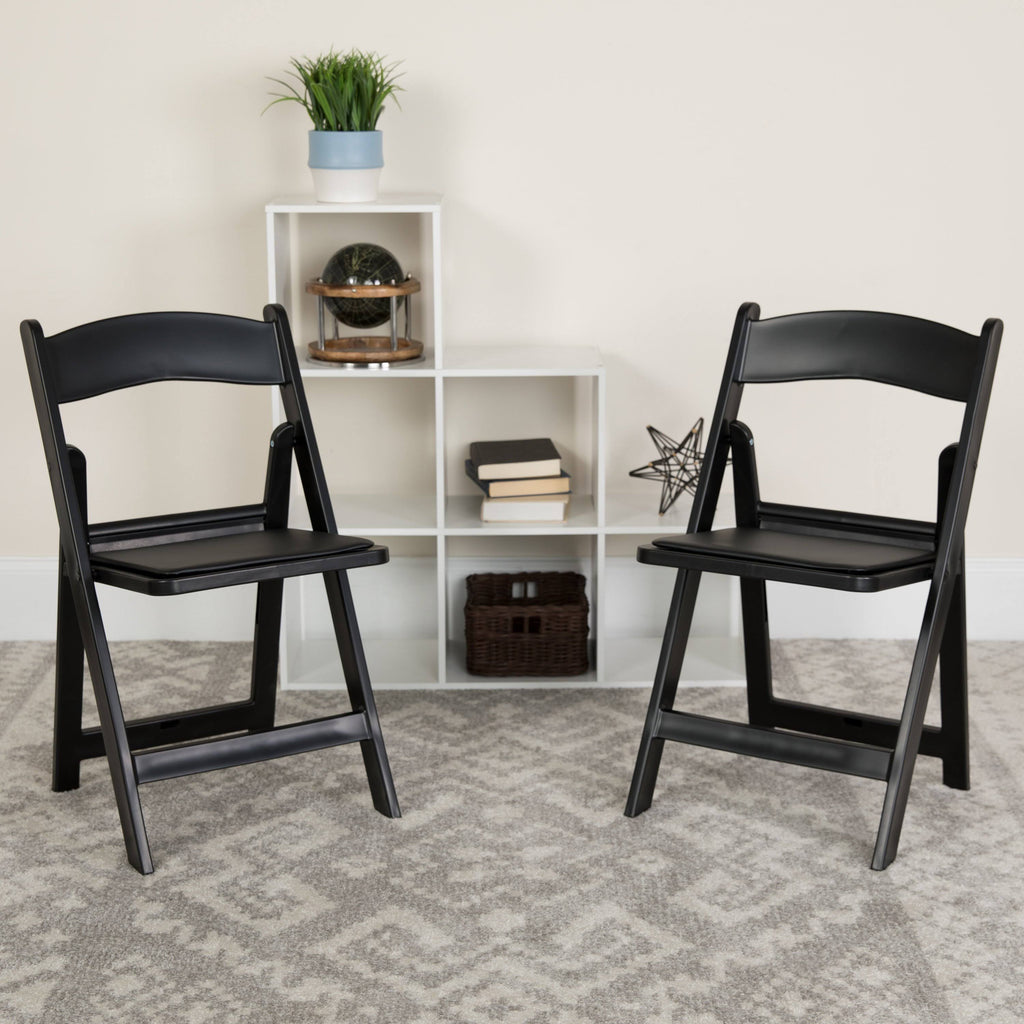 Black Resin Folding Chair with Vinyl Padded Seat Y449