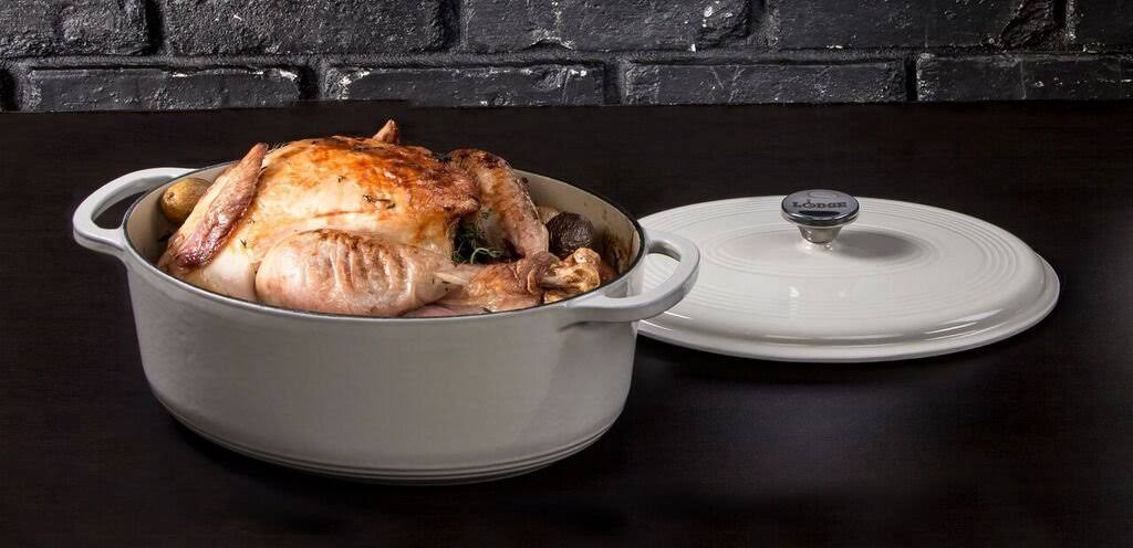 Enameled Cast Iron Oval Dutch Oven 7-Quart Oyster White F84545