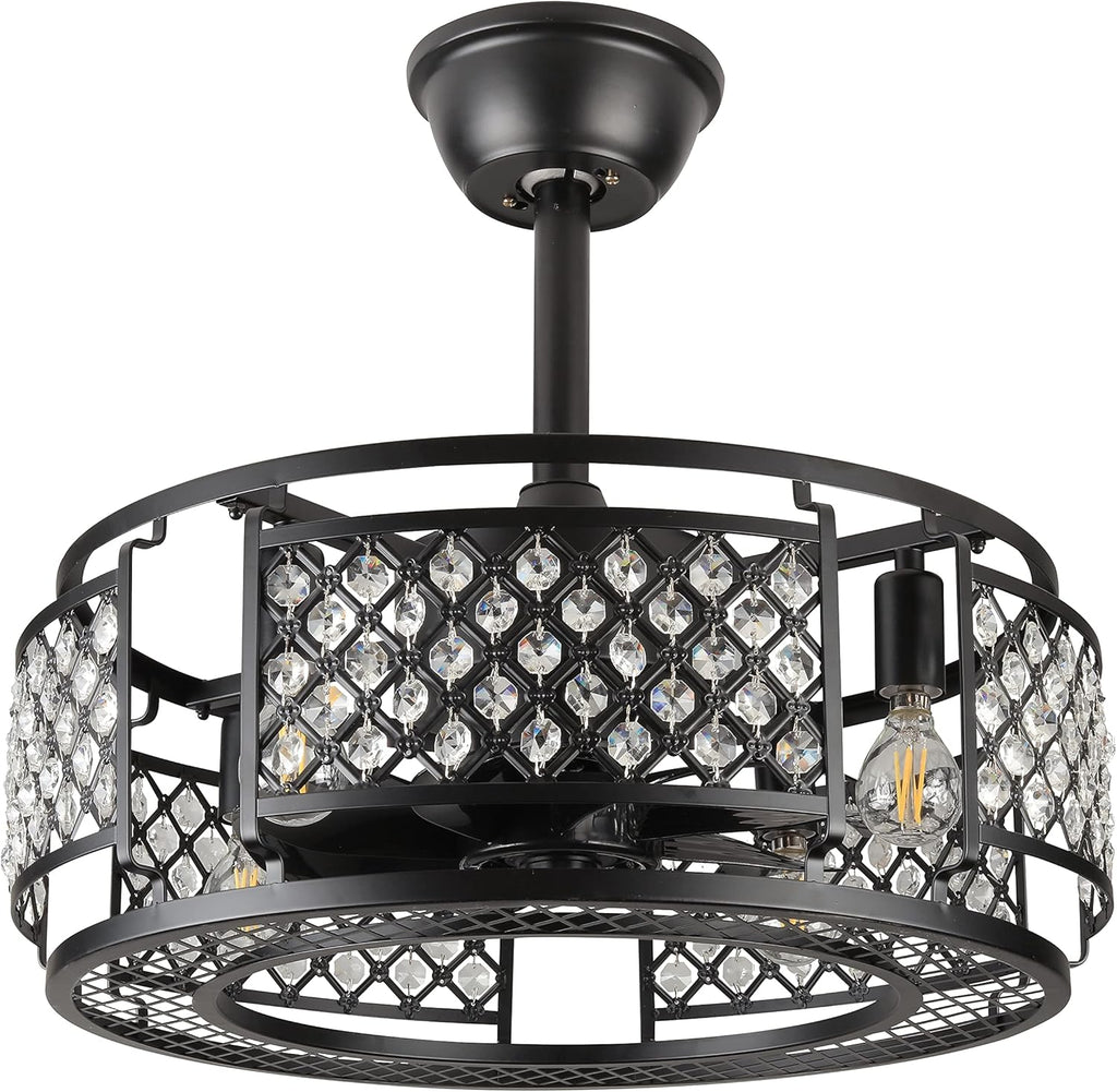 Black Industrial Caged Ceiling Fan with Remote Control A53880