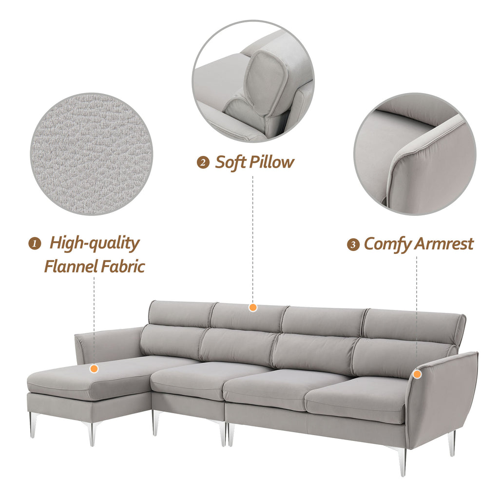 Gray Flannel L-Shaped Convertible Sectional Sofa X688