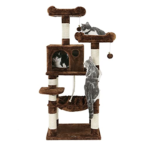 56.3-Inch Light Gray Cat Tree with Scratching Posts W281272