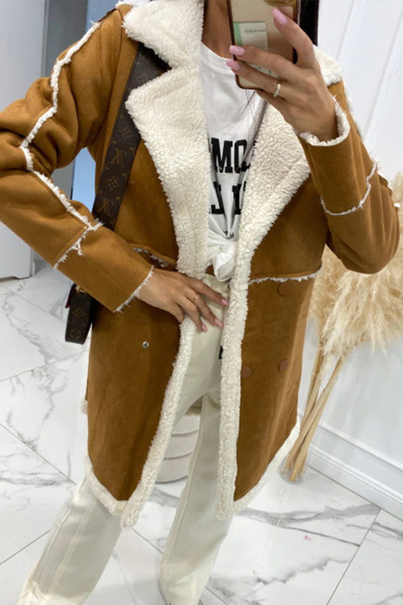 Solid Patchwork Pocket Half A Turtleneck Outerwear S119056