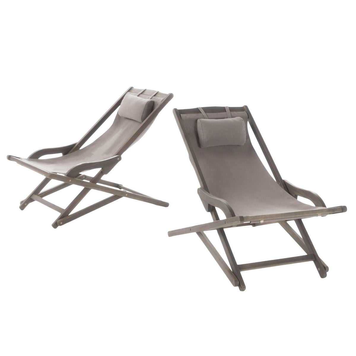 Brown Wood and Canvas Sling Chair Set of 2 Z2168