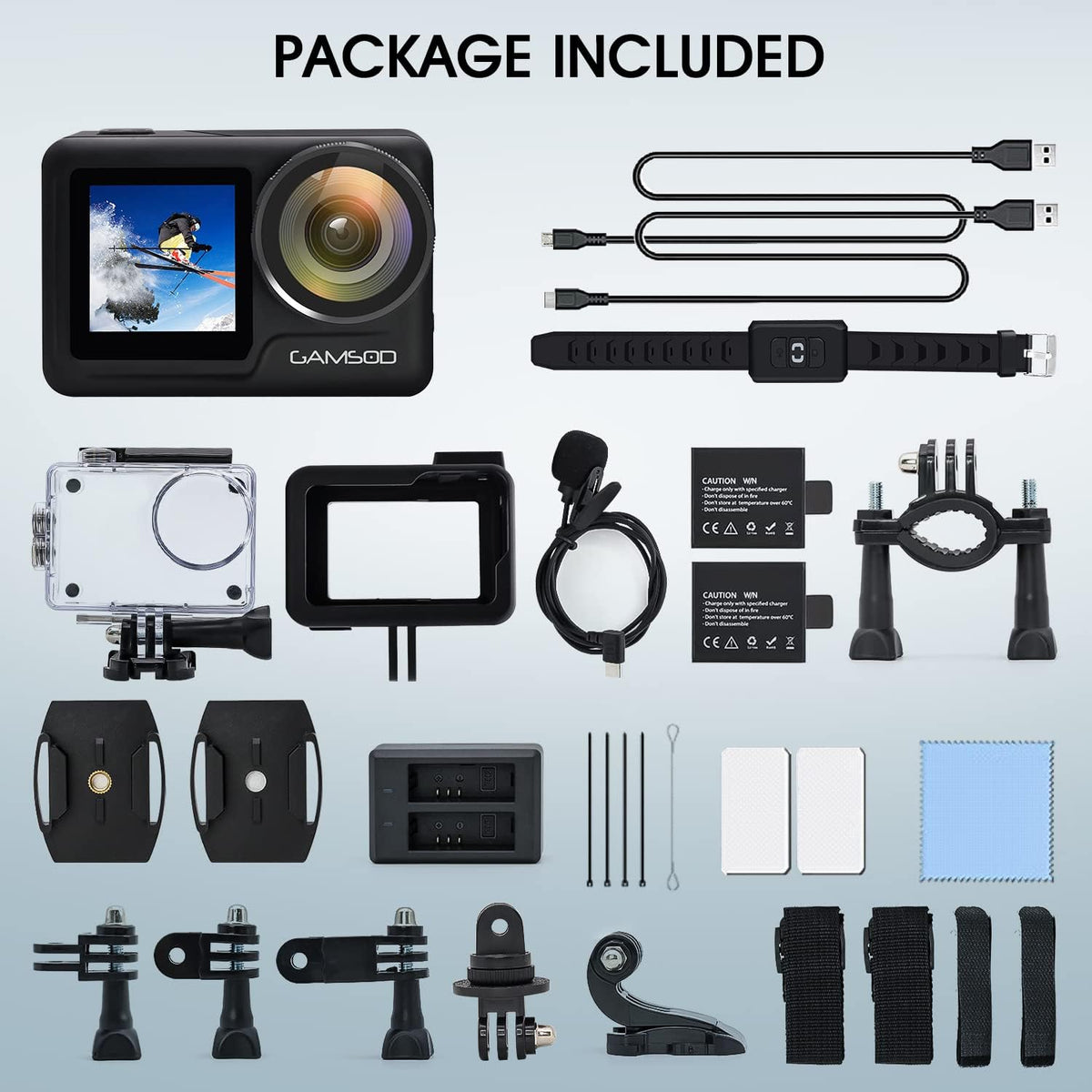 4K 60FPS Action Camera with Stabilization, 20MP WiFi Dual Screen Voice Remote Control 2 Batteries C460
