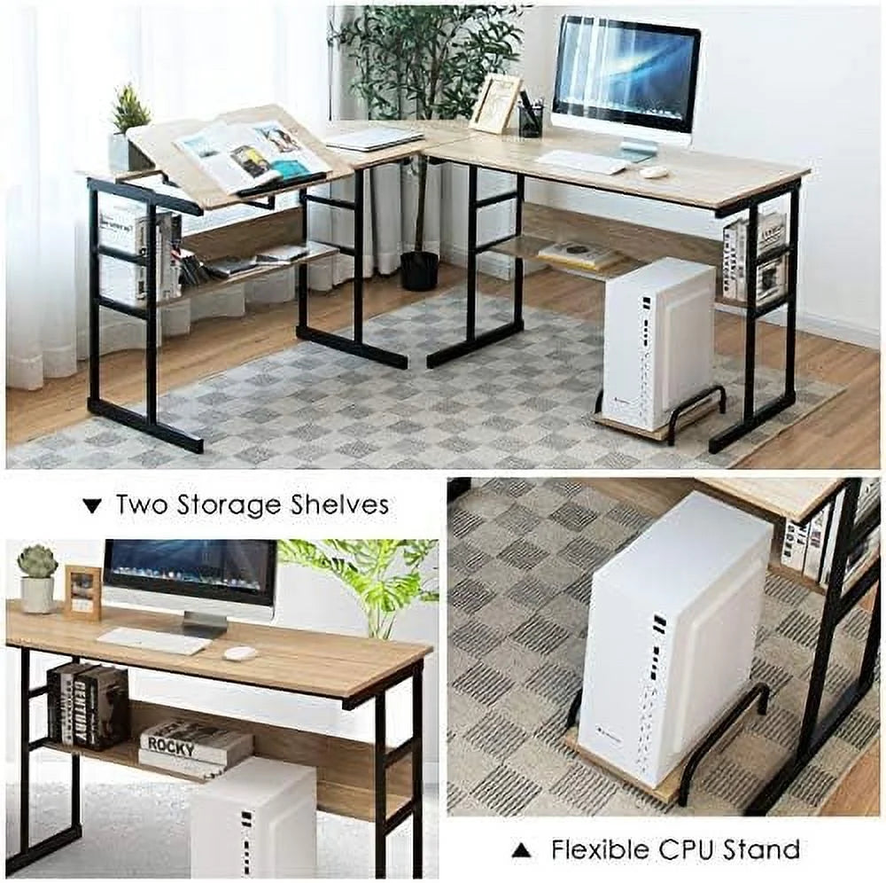 67 inches L-Shaped Corner Computer Desk with Bookshelves C732
