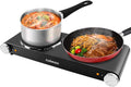 Electric Hot Plate 1500W Single Burner Cast Iron Portable Stove with Adjustable Temperature Control Silver Stainless Steel Non-Slip Rubber Feet Pack of 2 Q340