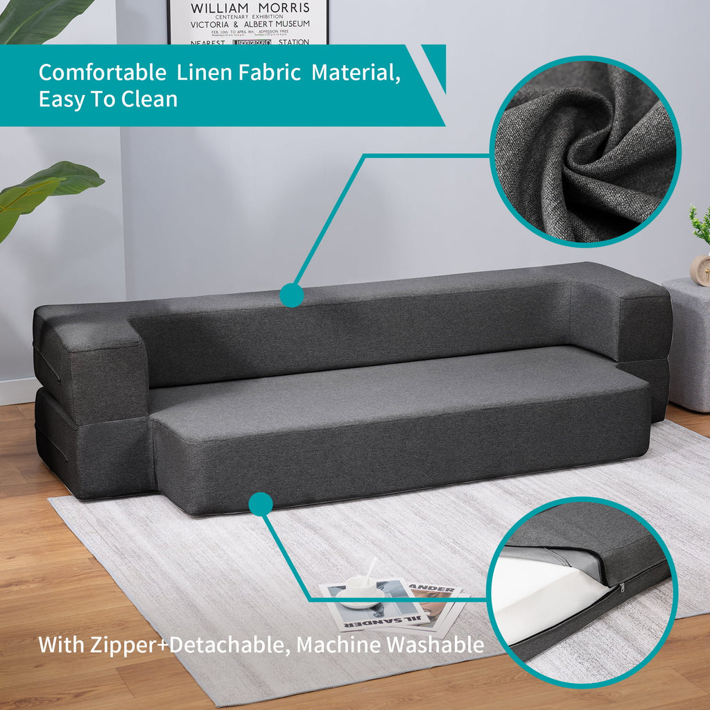 Folding Convertible Sleeper Sofa Bed Queen Memory Foam Dark Grey X256597