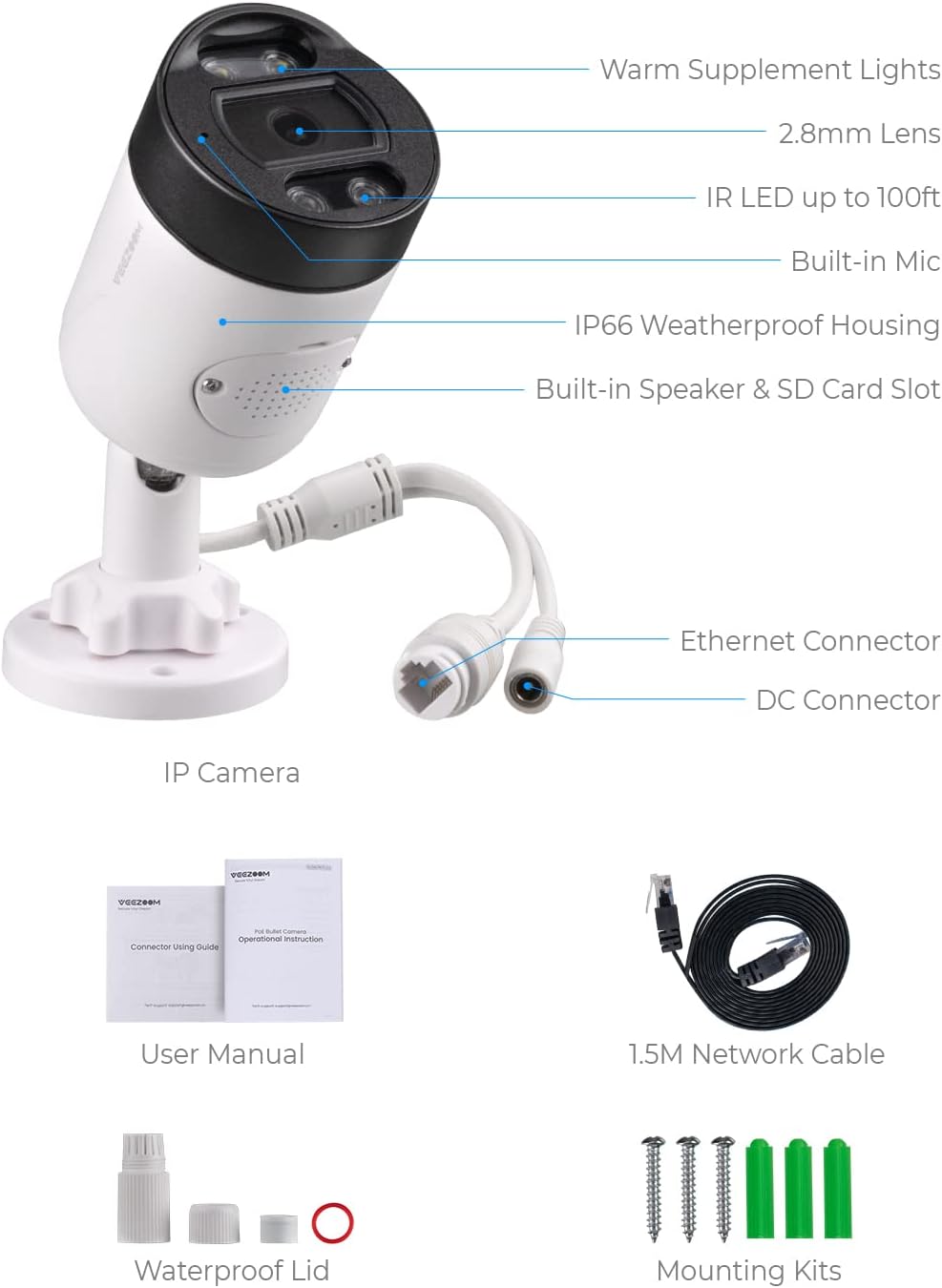 5MP PoE IP Camera with Two-Way Audio, Full-Color Night Vision, AI Human Detection, IP66 Weatherproof Z930893