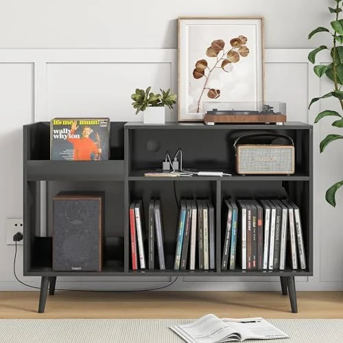 Mid-Century Record Player Stand with Vinyl Record Cabinet M225380