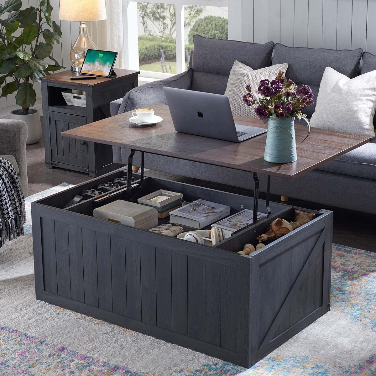 48" Lift Top Coffee Table with Sliding Barn Door V665795