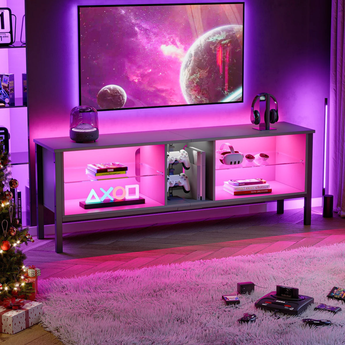 Black Marble TV Stand with Storage Cabinet U573851