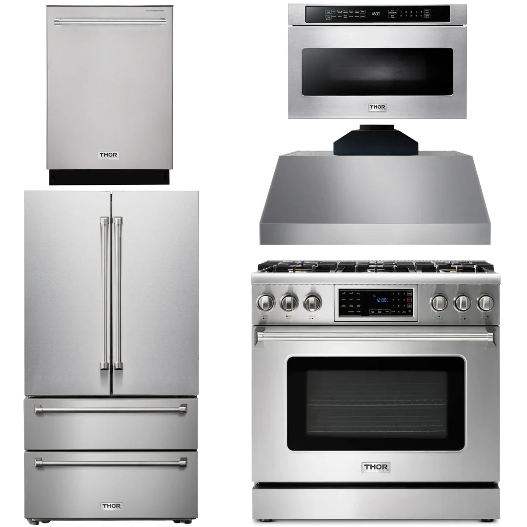 36 Gas Range, Range Hood, Microwave, Refrigerator, Dishwasher C2484