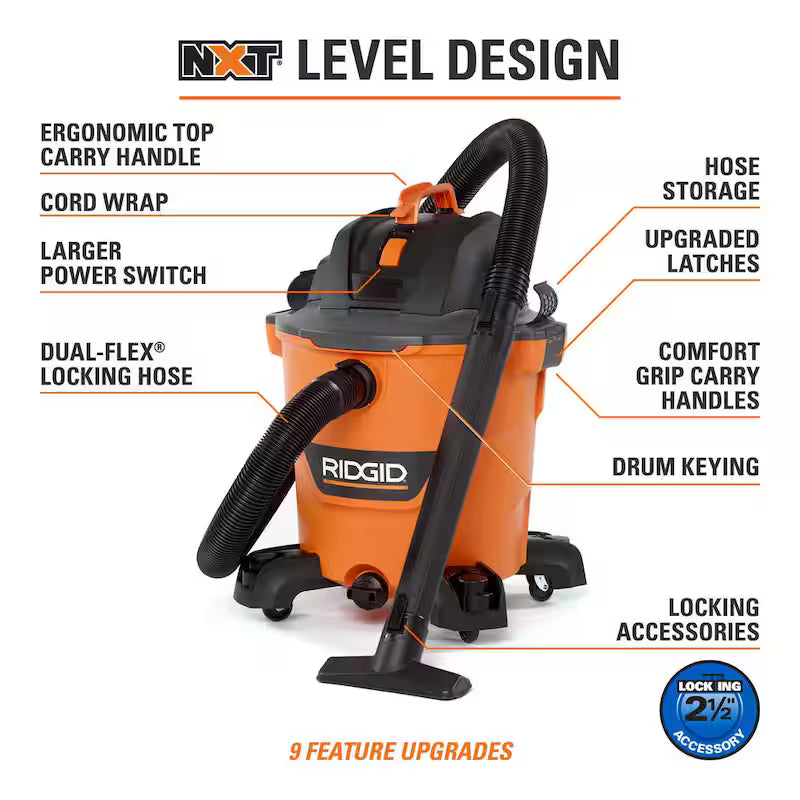 12 Gallon 5.0 Peak HP Wet/Dry Shop Vacuum with Hose and Accessories F628321