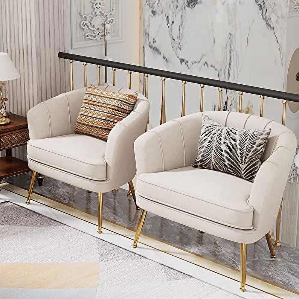 Velvet Accent Chair with Ottoman, Golden Metal Legs M6167