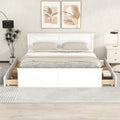 White Wood Platform Bed Frame with 4 Storage Drawers U6498
