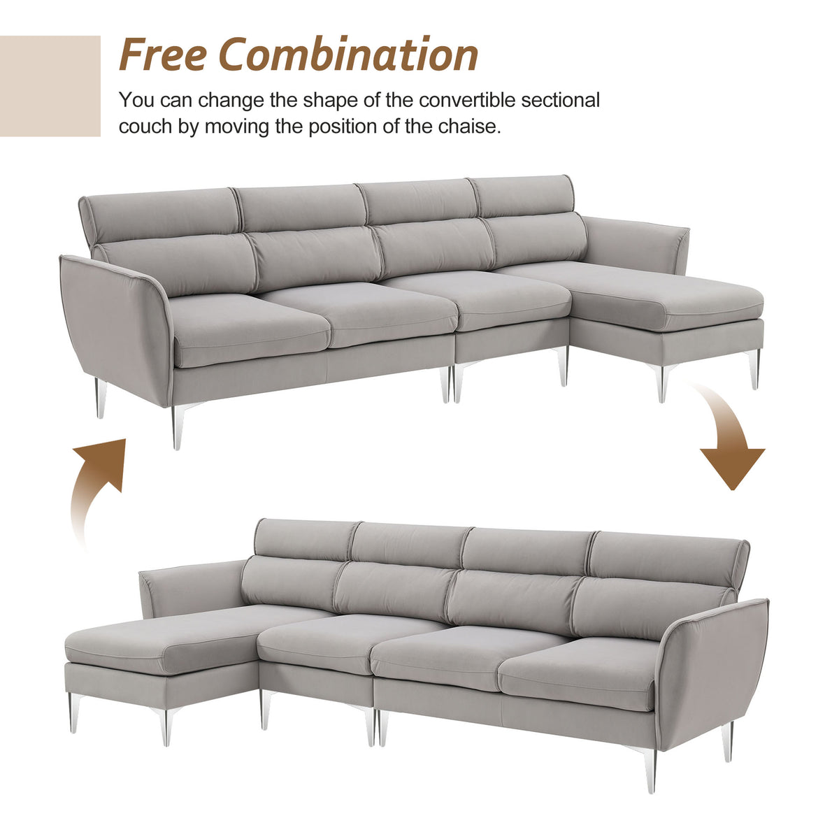 Gray Flannel L-Shaped Convertible Sectional Sofa X688