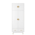 4 Door Wood Wardrobe with Clothing Rod and 2 Drawers, White T293424