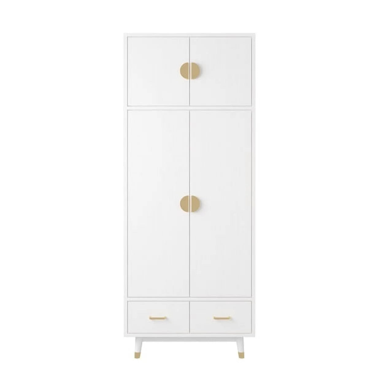 4 Door Wood Wardrobe with Clothing Rod and 2 Drawers, White T293424