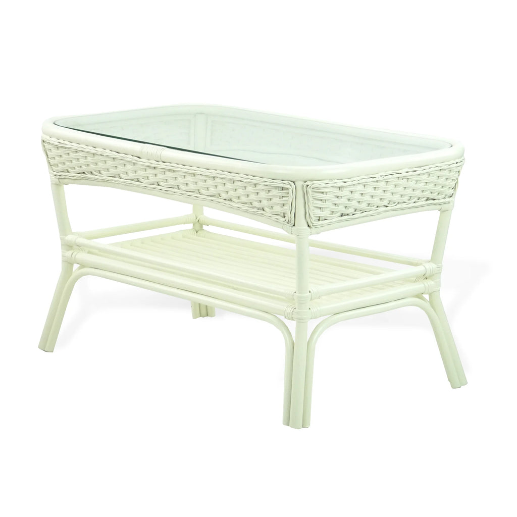 Rattan Wicker Living Room Set 4 Pieces: 2 Lounge Chair ThreeSeater/Sofa Coffee Table White Color with Cushion V807