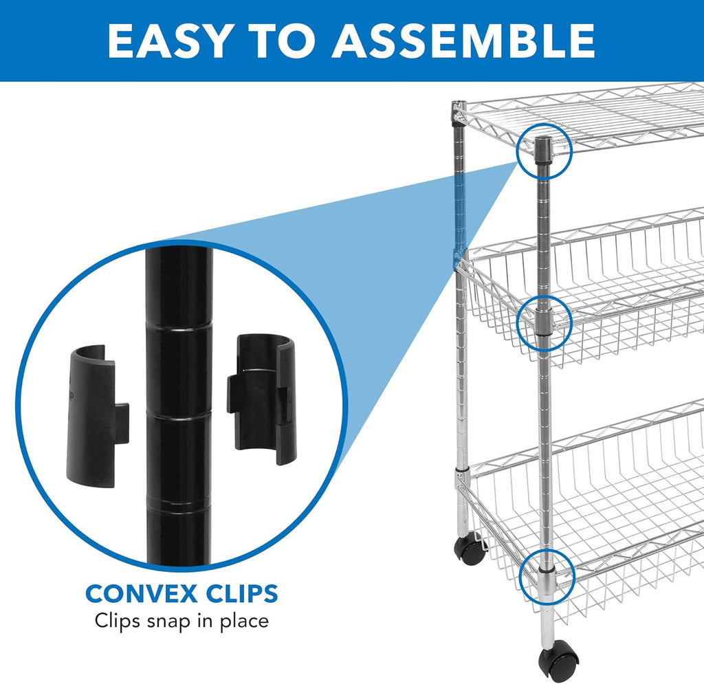 3-Tier Silver Metal Rolling Cart with Wheels A380612