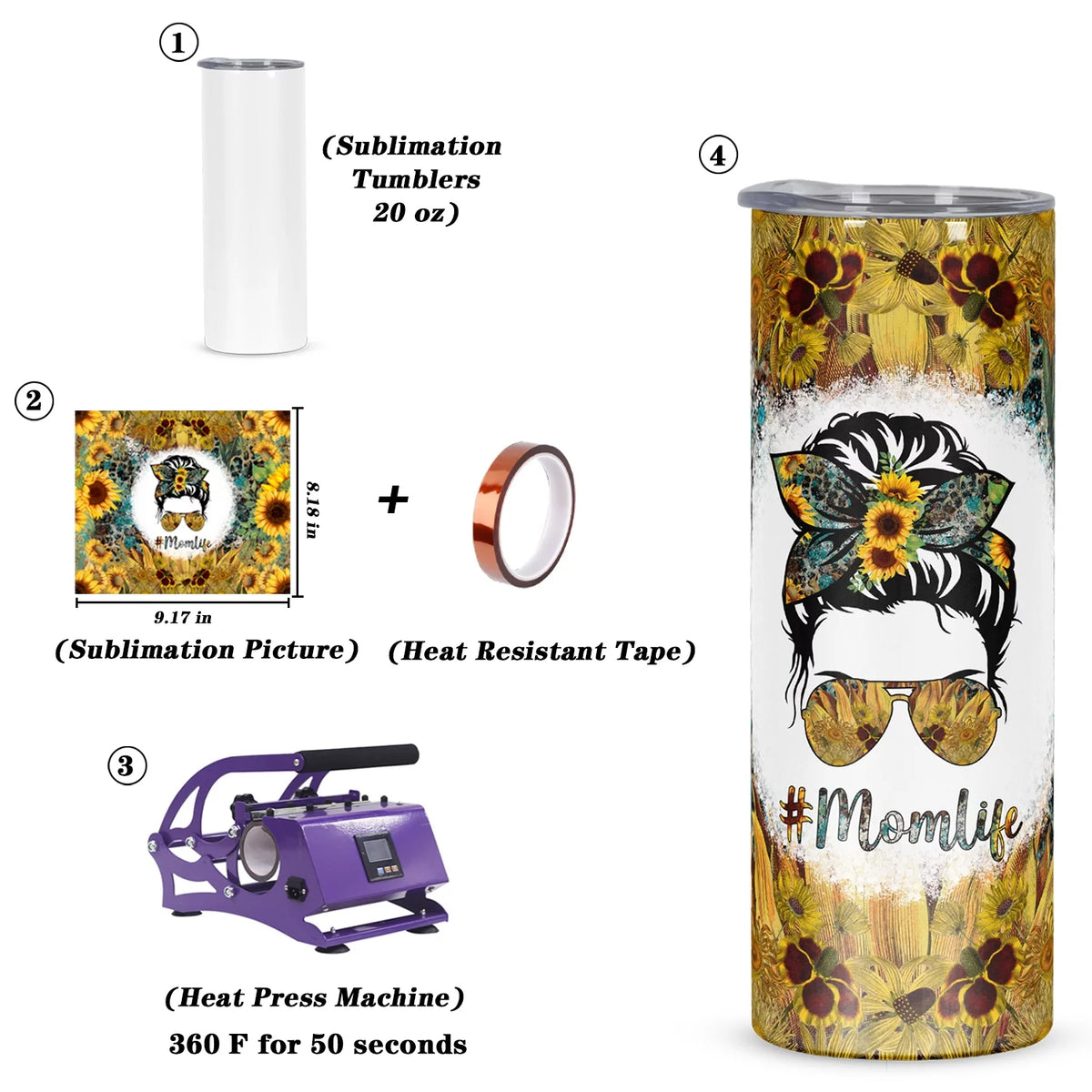 8 Pack 20 Oz Stainless Steel Sublimation Tumblers with Lid Straw A2710