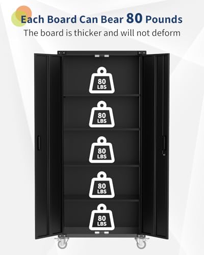 Metal Storage Cabinet with Wheels, Steel Tool Cabinet with Pegboard and 4 Adjustable Shelves N542585