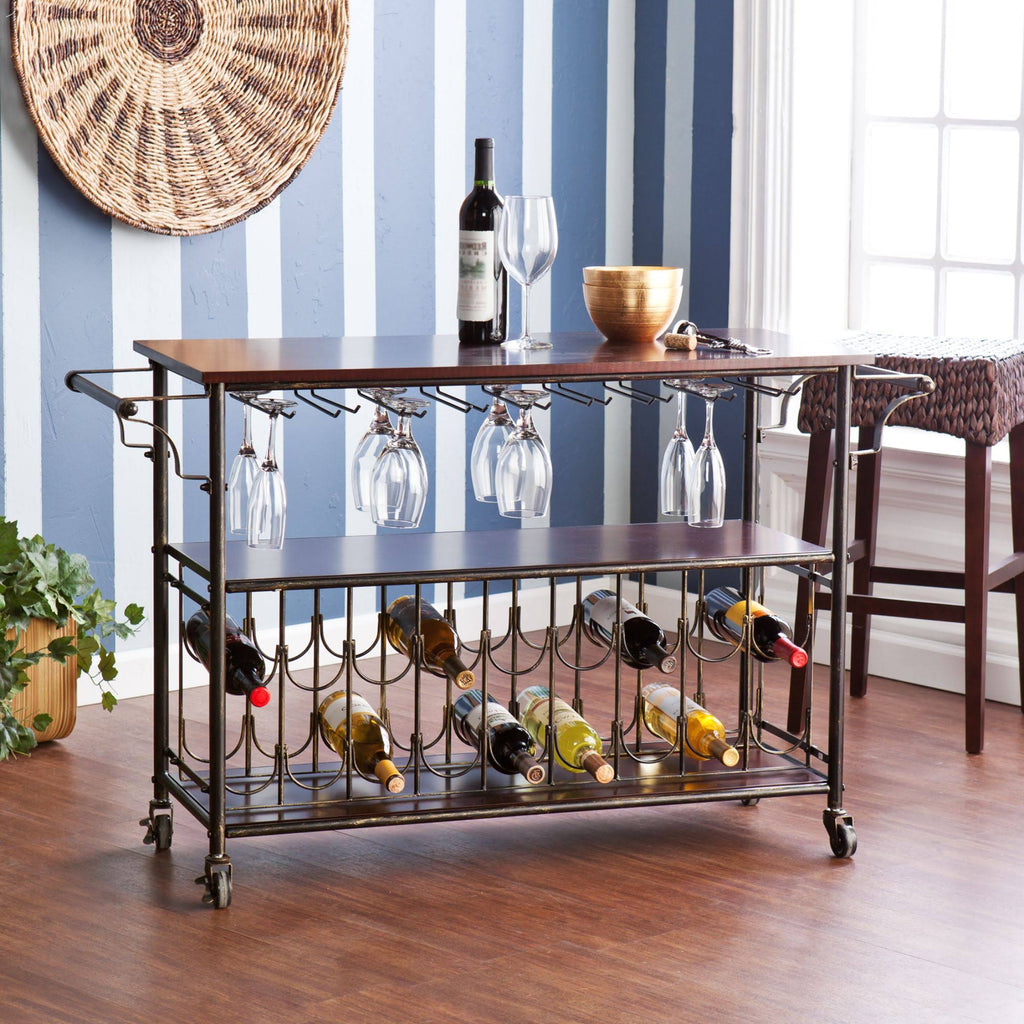 Black and Coffee Brown Rectangular Bar Cart I349