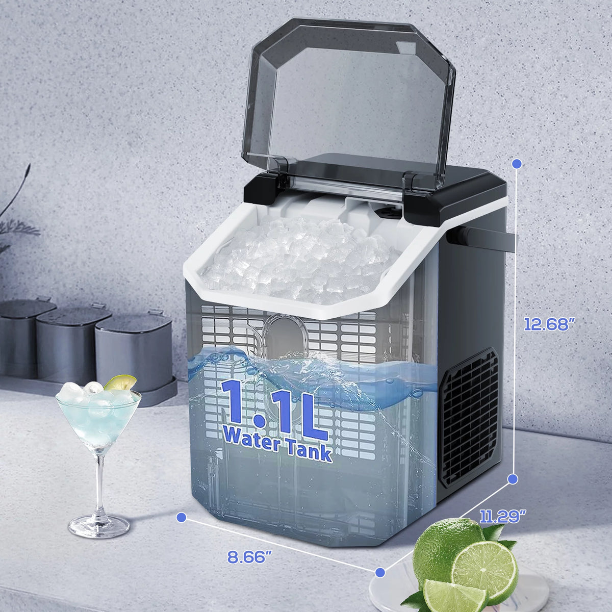 Nugget Ice Maker Countertop with Soft Chewable Pellet Ice, 34lbs/24H, Self-Cleaning, Black A471018