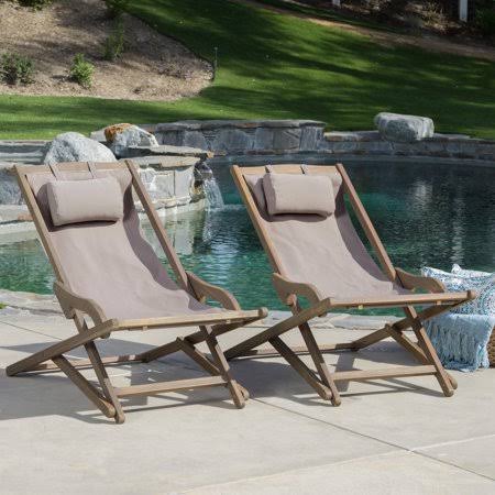 Brown Wood and Canvas Sling Chair Set of 2 Z2168