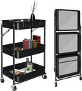 White 3 Tier Foldable Metal Rolling Cart with Wheels C1143