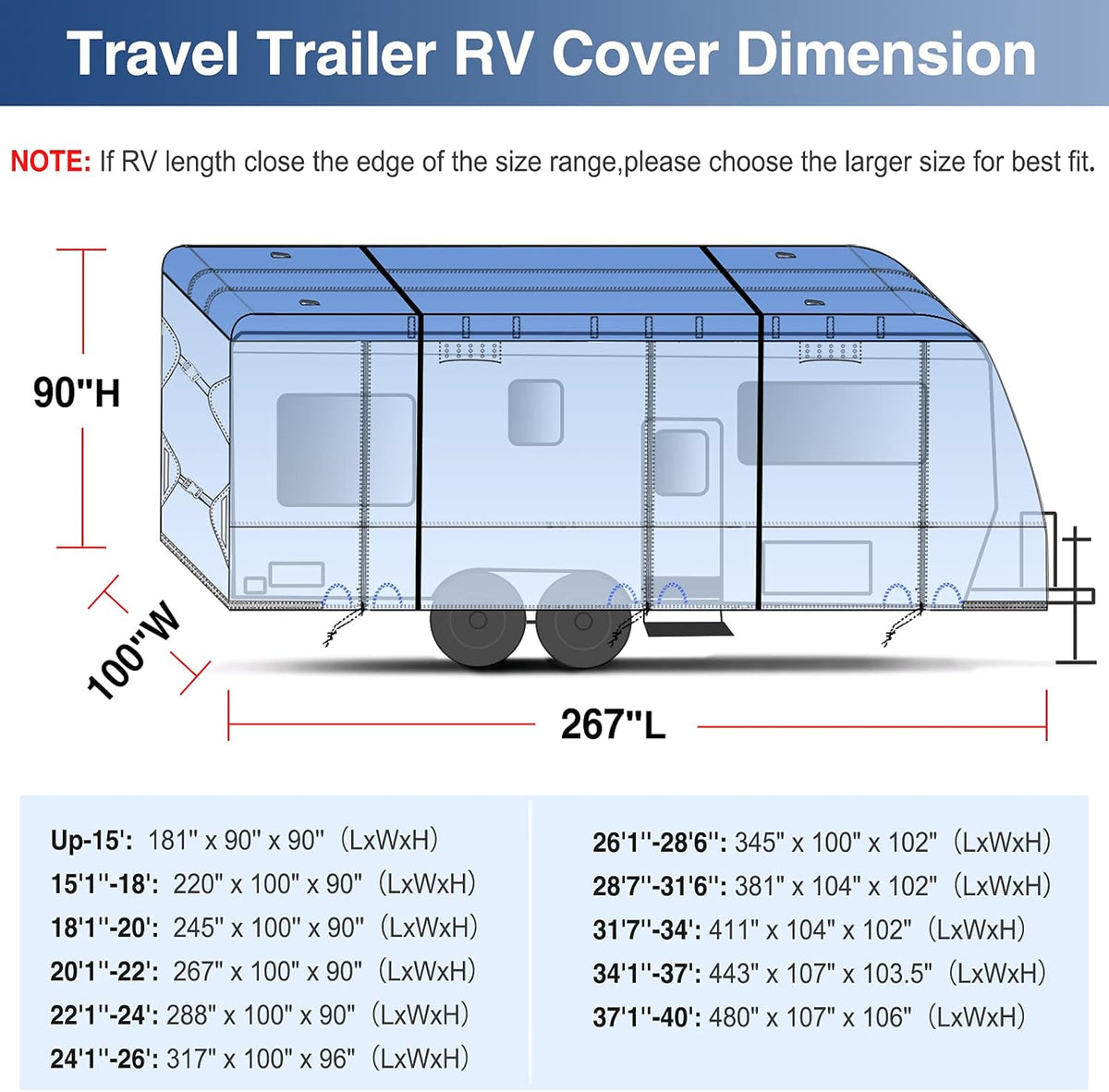 Waterproof 500D Travel Trailer Cover with 4 Tire Covers, Tongue Jack Cover P7122