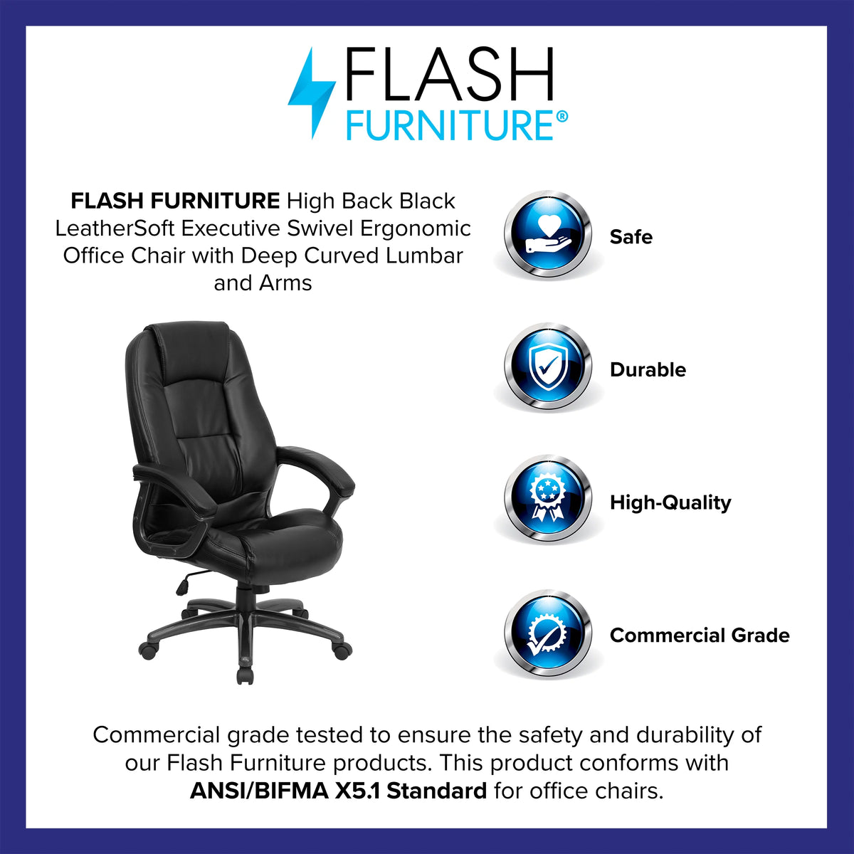 Black High Back Executive Swivel Ergonomic Office Chair with Arms G397985