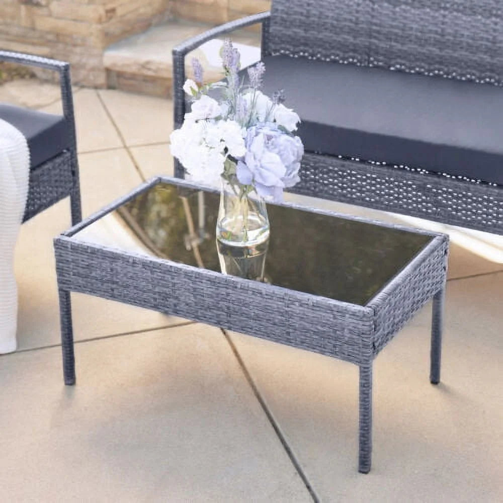 Gray 4Pcs Rattan Patio Sofa Set U294076