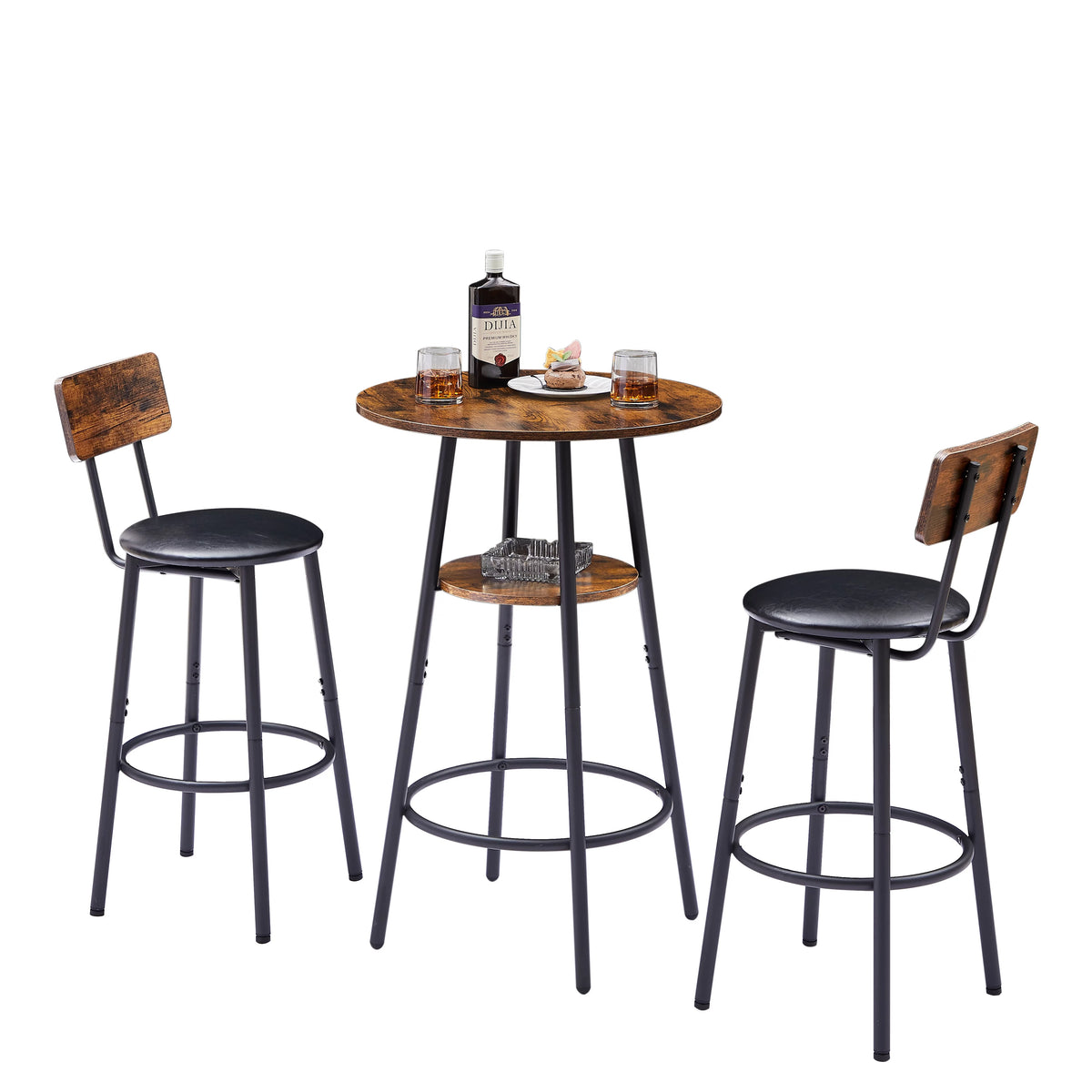 Counter Height Dining Set for 2, Metal Bistro Pub Table Set w/ Cushioned Stools T413112
