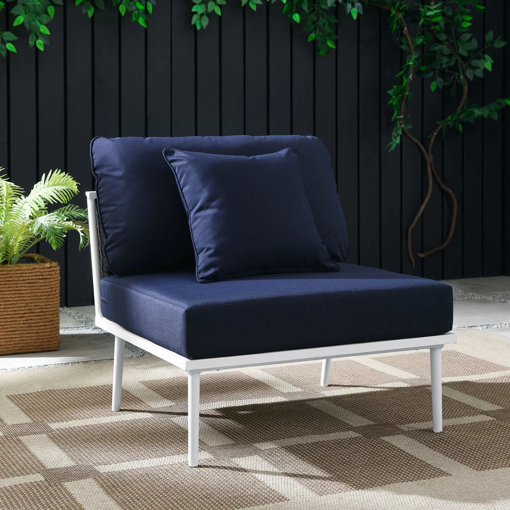 Navy White Aluminum Fabric Lounge Chair V6388