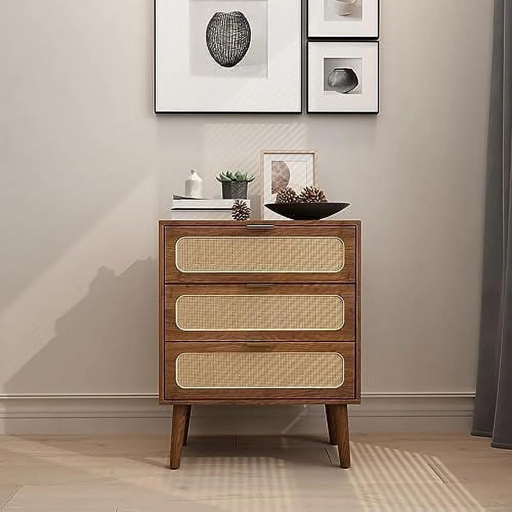Rattan 3 Drawer Wood Dresser Cabinet H257